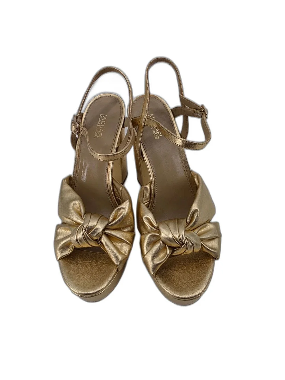 Michael KorsJosie Metallic Leather Knot Ankle Strap Platform Dress Sandal 7.5